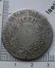 H15103 piece de monnaie royale demi ecu louis XV 1745 D Lyon rareté R argent 