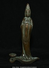 4.4" Chinese dynasty Pure Bronze Kwan-yin Guan Yin Goddess sculpture