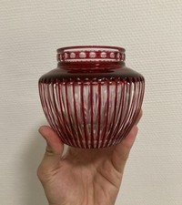 Superbe vase pique-fleurs en cristal overlay taillé VAL-Saint-LAMBERT Belgique