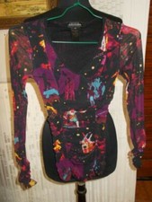 Vintage Top Tee-shirt extensible mesh noir imprimé NATHALIE CHAIZE 36/38