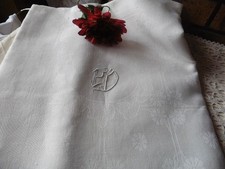 ANCIENNE NAPPE DAMASSE PUR LIN