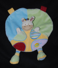 Peluche doudou zèbre cheval âne plat rond indien BABY'NAT vert bleu TTBE