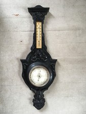 Baromètre holostérique bois noir vintage années 1930, 70 x 25 x 8 cm