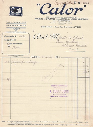 Lyon fabricant calor 1924 - 69,