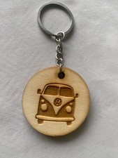 COMBI VW PORTE CLÉS KEY CHAIN Métal & Gravure sur Bois Diamètre 5 cm
