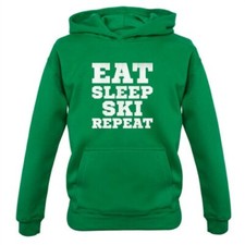 Eat Sleep Ski Répéter - Enfants Capuche Skieuse Neige Vacances Hiver Alpine