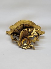 Ancienne Petite Console Murale En Bois Doré Feuillages Style Louis XV Rococo 