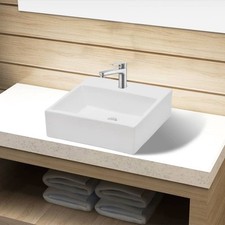 Lavabo Carré à Trou Robinet Céramique Blanc Toilette Lave-mains Vasque vidaXL