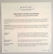 Ford Custom Convertible (1949) : Unpacking and care instructions - DANBURY MINT