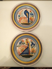 RARE PAIRE DE PETITES ASSIETTES FAÏENCE DE QUIMPER POPULAIRE 19 ÈME SIÈCLE 18 CM