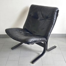 FAUTEUIL VINTAGE SCANDINAVE 1970 CUIR NOIR & BOIS COURBE INGMAR RELLING WESTNOFA