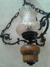 Lustre en bois et fer forge - suspension de salon