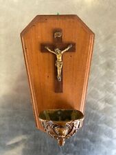 ANCIEN BENITIER BOIS ET METAL CHRIST SUR LA CROIX TETE D'ANGE RELIGION EGLISE