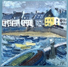 Tableau huile au couteau sur toile Le Conquet vue du port – Voir descriptif
