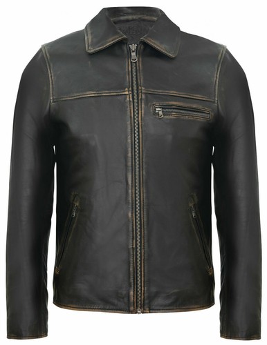 Veste motard vintage noire - veste, de
