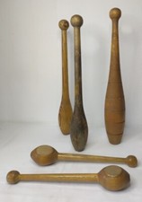 Ancienne Massue De Jonglage En Bois 5 Pièces Décoration Vintage XX Ème Siècle