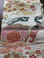 Kimono japonais ancien Maru Obi Taisho classique de pins grue à fleurs beige