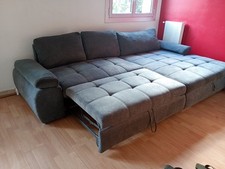 canapé d'angle Gris convertible en bon état avec coffre 
