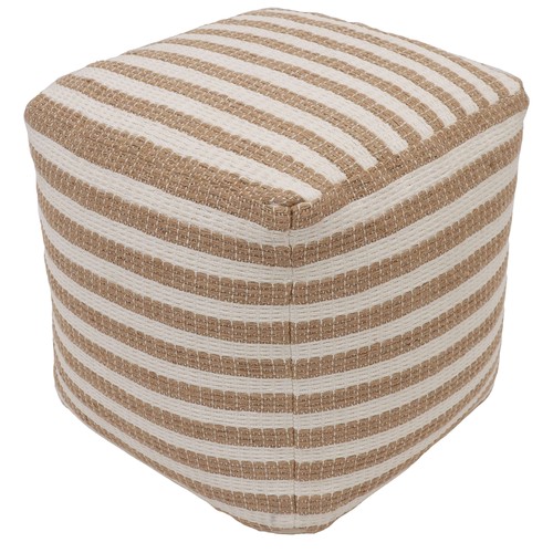 Natural jute striped pouf - jute,