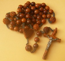 fin XIXème : chapelet  59 grains, coeur et croix en corozo / TAGUA BEADS ROSARY