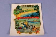 WH Ancien chromotransfert decalcomanie ERQUY vintage 50/60's Ses 7 plages Sirene