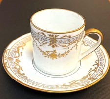 Tasse et soucoupe Royal Limoges Demitasse or blanc porcelaine française cadea...