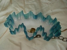 ANTIQUE FRENCH BLUE & FROSTED GLASS SHADE,CEILING LIGHT,LATE19th CENTURY