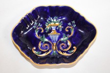 Vide poche en faïence de Gien, décor Renaissance Italien bleu, 13.2x10 cm