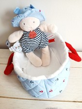 DOUDOU et Compagnie doudou poupée Mathis Jolijou couffin salopette rayée