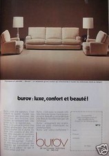 PUBLICITÉ 1975 CANAPÉ FAUTEUIL BUROV LUXE CONFORT ET BEAUTÉ