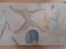 Jose ORTEGA (1921-1991). Rugbymen. Huile sur toile