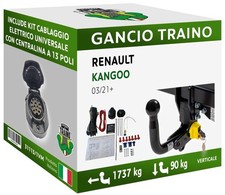 Attelage Démontable Verticale pour Renault KANGOO Mini-fourgonnette, Van 21+ 13p