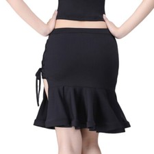Femme Latin Salsa Samba Danse Jupe Lacet Côté Ouverture Salle de Bal Ourlet