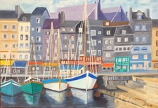 Port d’HONFLEUR.Huile sur toile cartonnée.38x55.Monogrammé.