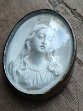 Médaillon Vierge Marie En Plâtre (?) Et Laiton Ancien