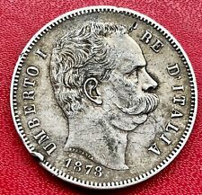 TRÈS RARE 5 LIRE 1878 UMBERTO I ITALIE ARGENT
