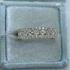 Bague alliance demi-éternité simulée coupe ronde 2 ct plaqué or jaune 14 carats