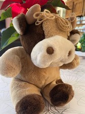 Peluche/Doudou Milky Vache Blanc Crème Marron Bandana Bleu Les Amis 19cm - Kaloo