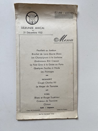 Ancien menu restaurant