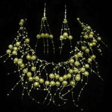 PARURE BIJOUX VERTE DÉFERLANTE DE PERLES MARIAGE MARIÉE