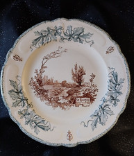 GRANDE ASSIETTE PLATE FAÏENCE HB CHOISY LE ROI, LOUIS XIII,DÉCOR LE RUISSEAU,TBE