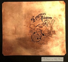 Pochoir ancien JOYEUSES PÂQUES - pour pâtisseries, en laiton - POULE ET POUSSIN