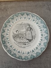Assiette ancienne humoristique XIXe – « J’peux pas m’lever m'man, l’chat est...