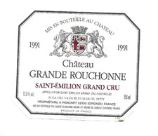 Etiquette de vin - Saint Emilion - Château Grande Rouchonne 1991, Marcel Petit