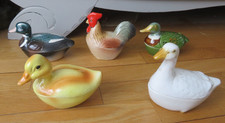 Lot de 5 MINI TERRINE  COQ oie caneton canard  faïence Michel CAUGANT Barbotine