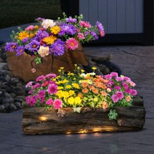 Lampe Solaire Extérieur Pot de Fleurs LED Tronc D'Arbre Cruche Antique Jardin
