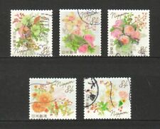 JAPON 2021 AUTOMNE VOEUX FLEURS ARRANGEMENT 84 YENS COMP. LOT DE 5 TIMBRES UT...