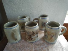 5x Bock Chope Bière - Grès SAHM - sérigraphie 5 scénes typiques ALSACE Autrefois