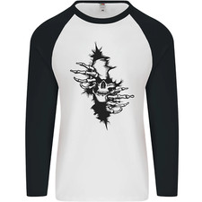 A Crâne From A Déchiré Chemise Gothique Goth Biker Mens L/S Baseball T-Shirt