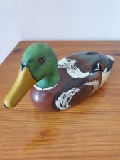Canard en bois sculpté et peint main 12x24 cm